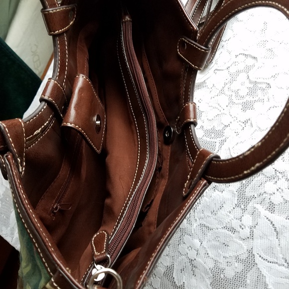 Purse Tropical Florals Removable Strap Brown Green - Picture 4 of 8